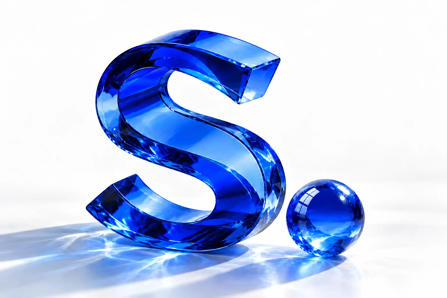 A cobalt blue glass S with a glass sphere, inspired by the Sighte logo